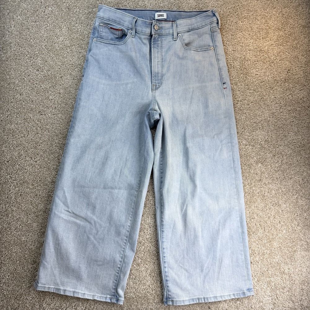 Tommy Jeans High Rise Wide Leg Crop Jeans Womens 12 Light Wash Stretch Denim